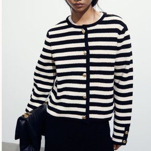 H&M NWOT Stripe Textured Knit Cardigan size medium, never worn